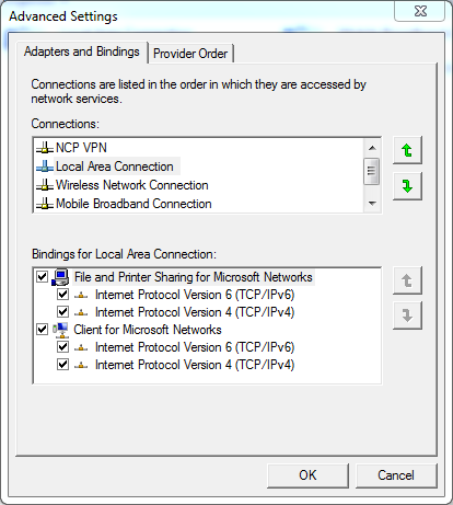 Network Connection Advanced Settings
