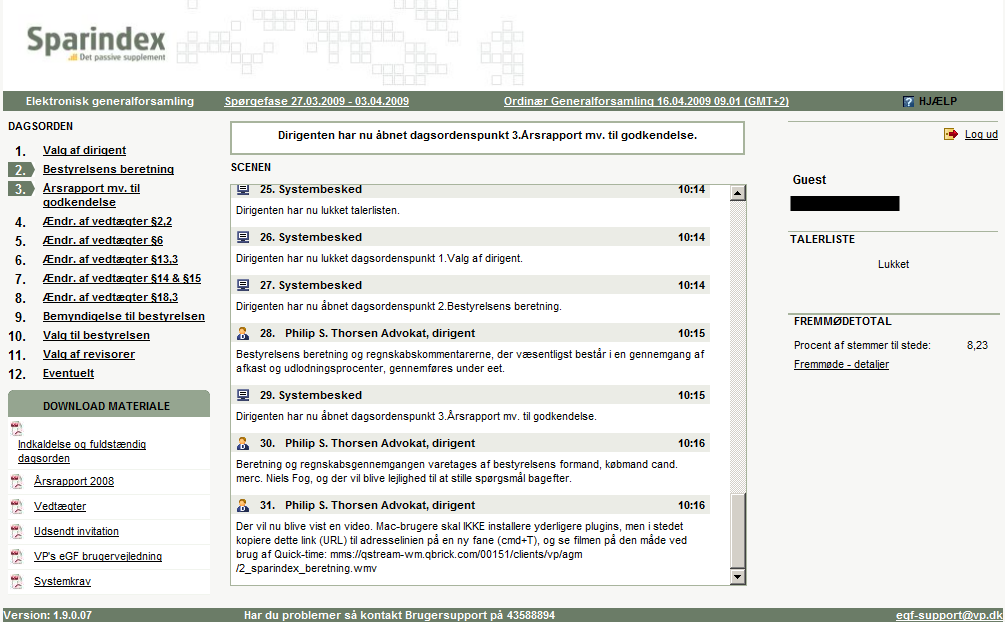 Screenshot of the World’s first electronic annual general meeting